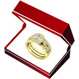 0.85 Carat (ctw) 10K Yellow Gold Round White Diamond Ladies Engagement Ring With Double Band Set