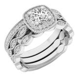 0.85 Carat (ctw) 18K White Gold Round White Diamond Ladies Engagement Ring With Double Band Set