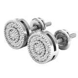 0.10 Carat (ctw) 10K White Gold Round White Diamond Ladies Cluster Stud Earrings 1/10 CT
