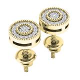 0.10 Carat (ctw) 10K Yellow Gold Round White Diamond Ladies Cluster Stud Earrings 1/10 CT