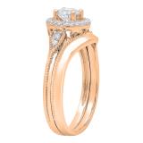 0.60 Carat (ctw) 10K Rose Gold Round White Diamond Ladies Bridal Vintage Engagement Ring Set