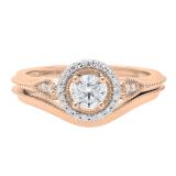 0.60 Carat (ctw) 10K Rose Gold Round White Diamond Ladies Bridal Vintage Engagement Ring Set