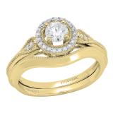 0.60 Carat (ctw) 10K Yellow Gold Round White Diamond Ladies Bridal Vintage Engagement Ring Set