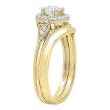 0.60 Carat (ctw) 10K Yellow Gold Round White Diamond Ladies Bridal Vintage Engagement Ring Set