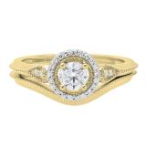 0.60 Carat (ctw) 10K Yellow Gold Round White Diamond Ladies Bridal Vintage Engagement Ring Set
