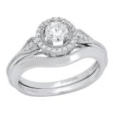 0.60 Carat (ctw) 18K White Gold Round White Diamond Ladies Bridal Vintage Engagement Ring Set