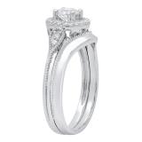 0.60 Carat (ctw) 18K White Gold Round White Diamond Ladies Bridal Vintage Engagement Ring Set