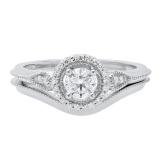 0.60 Carat (ctw) 18K White Gold Round White Diamond Ladies Bridal Vintage Engagement Ring Set