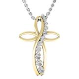 0.35 Carat (ctw) 14K Yellow Gold Round Diamond Ladies Journey & Cross Pendant 1/3 CT