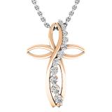 0.35 Carat (ctw) 18K Rose Gold Round Diamond Ladies Journey & Cross Pendant 1/3 CT