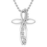 0.35 Carat (ctw) 18K White Gold Round Diamond Ladies Journey & Cross Pendant 1/3 CT