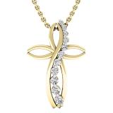 0.35 Carat (ctw) 10K Yellow Gold Round Diamond Ladies Journey & Cross Pendant 1/3 CT