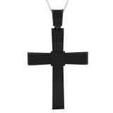 1.90 Carat (ctw) Black Rhodium Plated Sterling Silver Round Black Diamond Ladies Cross Pendant
