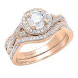 10K Rose Gold Round White Cubic Zirconia Bridal Swirl Split Shank Ring Set