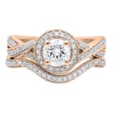 10K Rose Gold Round White Cubic Zirconia Bridal Swirl Split Shank Ring Set