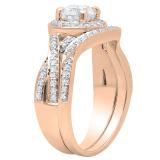 10K Rose Gold Round White Cubic Zirconia Bridal Swirl Split Shank Ring Set