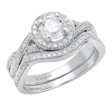 10K White Gold Round White Cubic Zirconia Bridal Swirl Split Shank Ring Set