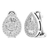 1.20 Carat (ctw) 14K White Gold Round & Baguette Diamond Ladies Cluster Earrings 1 1/4 CT