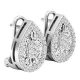 1.20 Carat (ctw) 14K White Gold Round & Baguette Diamond Ladies Cluster Earrings 1 1/4 CT