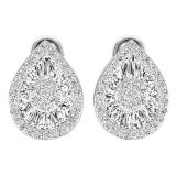1.20 Carat (ctw) 14K White Gold Round & Baguette Diamond Ladies Cluster Earrings 1 1/4 CT