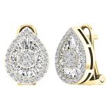1.20 Carat (ctw) 14K Yellow Gold Round & Baguette Diamond Ladies Cluster Earrings 1 1/4 CT