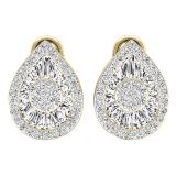 1.20 Carat (ctw) 14K Yellow Gold Round & Baguette Diamond Ladies Cluster Earrings 1 1/4 CT