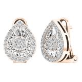 1.20 Carat (ctw) 18K Rose Gold Round & Baguette Diamond Ladies Cluster Earrings 1 1/4 CT