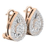 1.20 Carat (ctw) 18K Rose Gold Round & Baguette Diamond Ladies Cluster Earrings 1 1/4 CT