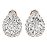 1.20 Carat (ctw) 18K Rose Gold Round & Baguette Diamond Ladies Cluster Earrings 1 1/4 CT