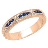 10K Rose Gold Round Blue Sapphire & White Diamond Ladies Vintage Stackable Wedding Band