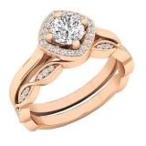 0.65 Carat (ctw) 10K Rose Gold Round White Diamond Ladies Bridal Halo Engagement Ring Set