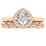 0.65 Carat (ctw) 10K Rose Gold Round White Diamond Ladies Bridal Halo Engagement Ring Set