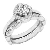 0.65 Carat (ctw) 10K White Gold Round White Diamond Ladies Bridal Halo Engagement Ring Set