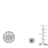 Sterling Silver 1.7 MM Round Blue Sapphire & White Diamond Ladies Square Frame Halo Stud Earrings