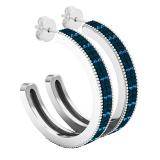 0.10 Carat (ctw) Sterling Silver Round Blue Diamond Ladies Huggies Hoop Earrings 1/10 CT