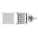 0.15 Carat (Ctw) 10K White Gold Round White Diamond Ladies Square Shaped Stud Earrings