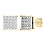 0.15 Carat (Ctw) 10K Yellow Gold Round White Diamond Ladies Square Shaped Stud Earrings