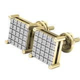 0.15 Carat (Ctw) 14K Yellow Gold Round White Diamond Ladies Square Shaped Stud Earrings