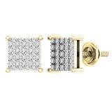 0.15 Carat (Ctw) 14K Yellow Gold Round White Diamond Ladies Square Shaped Stud Earrings