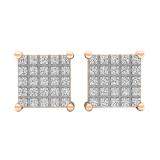 0.15 Carat (Ctw) 18K Rose Gold Round White Diamond Ladies Square Shaped Stud Earrings