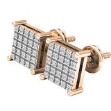 0.15 Carat (Ctw) 18K Rose Gold Round White Diamond Ladies Square Shaped Stud Earrings