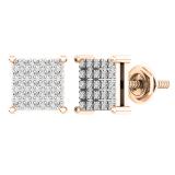 0.15 Carat (Ctw) 18K Rose Gold Round White Diamond Ladies Square Shaped Stud Earrings