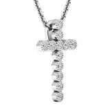 0.15 Carat (ctw) 10K White Gold Round White Diamond Men's Ladies Unisex Bezel Cross Pendant