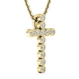 0.15 Carat (ctw) 14K Yellow Gold Round White Diamond Men's Ladies Unisex Bezel Cross Pendant