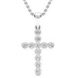 0.30 Carat (ctw) 10K White Gold Round White Diamond Men's Ladies Unisex Bezel Cross Pendant 1/3 CT