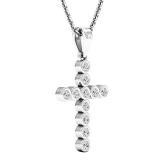 0.30 Carat (ctw) 10K White Gold Round White Diamond Men's Ladies Unisex Bezel Cross Pendant 1/3 CT