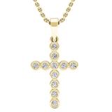 0.30 Carat (ctw) 14K Yellow Gold Round White Diamond Men's Ladies Unisex Bezel Cross Pendant 1/3 CT