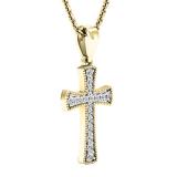 0.20 Carat (ctw) 10K Yellow Gold Round White Diamond Men's Ladies Unisex Cross Pendant
