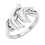 0.05 Carat (ctw) 10K White Gold Round White Diamond Ladies Double Dolphin Right Hand Ring