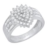 0.85 Carat (ctw) 10K White Gold Round & Baguette White Diamond Ladies Engagement Ring